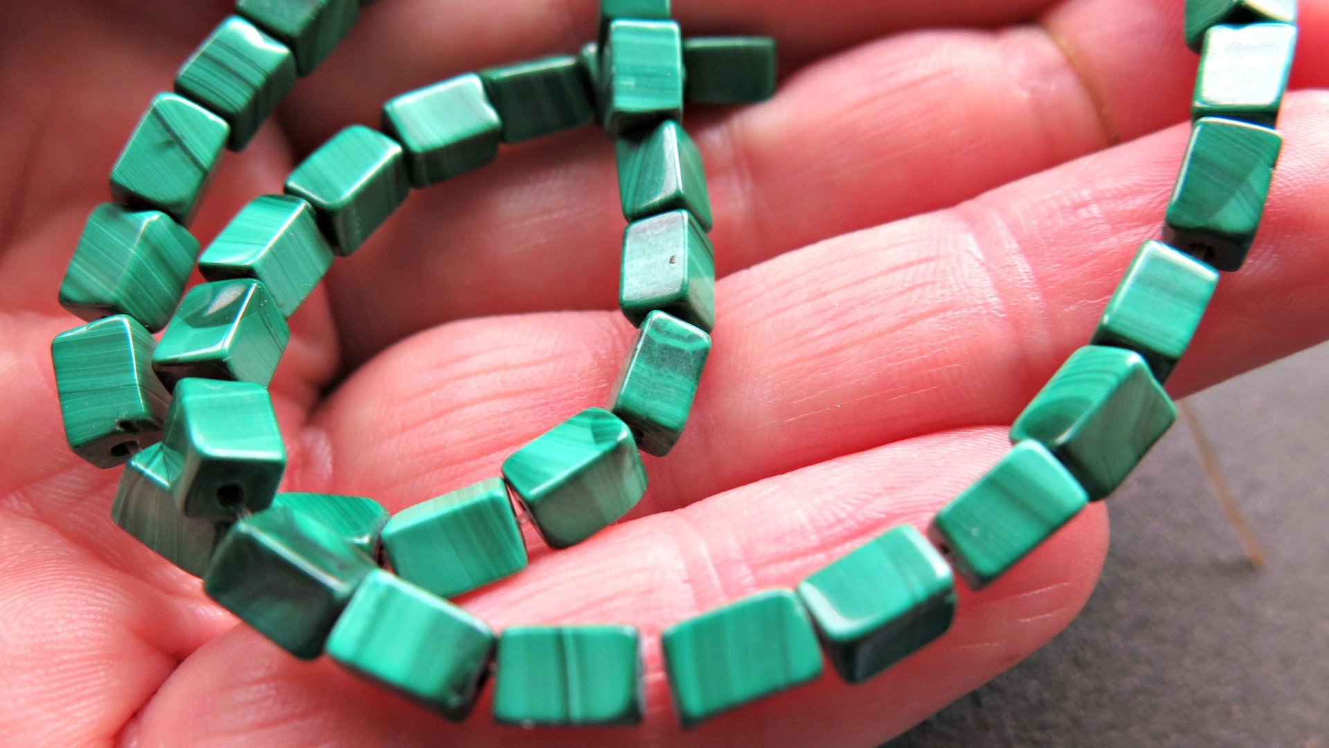 small emerald green earrings. natural malachite jewelry with silver hematite stones. rectangle earrings. made in Calgary