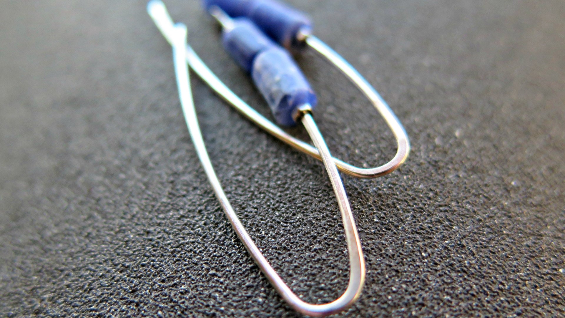 blue sodalite earrings. sterling silver threader earrings. present for sister. made in Canada.