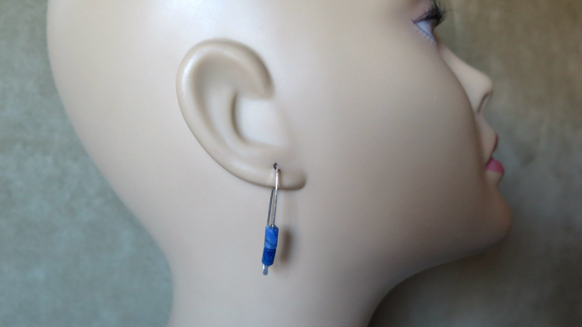 blue sodalite earrings. sterling silver threader earrings. present for sister. made in Canada.