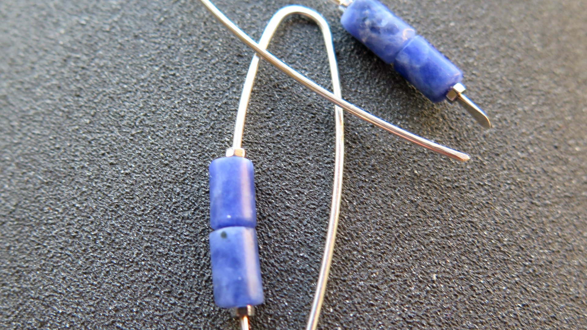 blue sodalite earrings. sterling silver threader earrings. present for sister. made in Canada.
