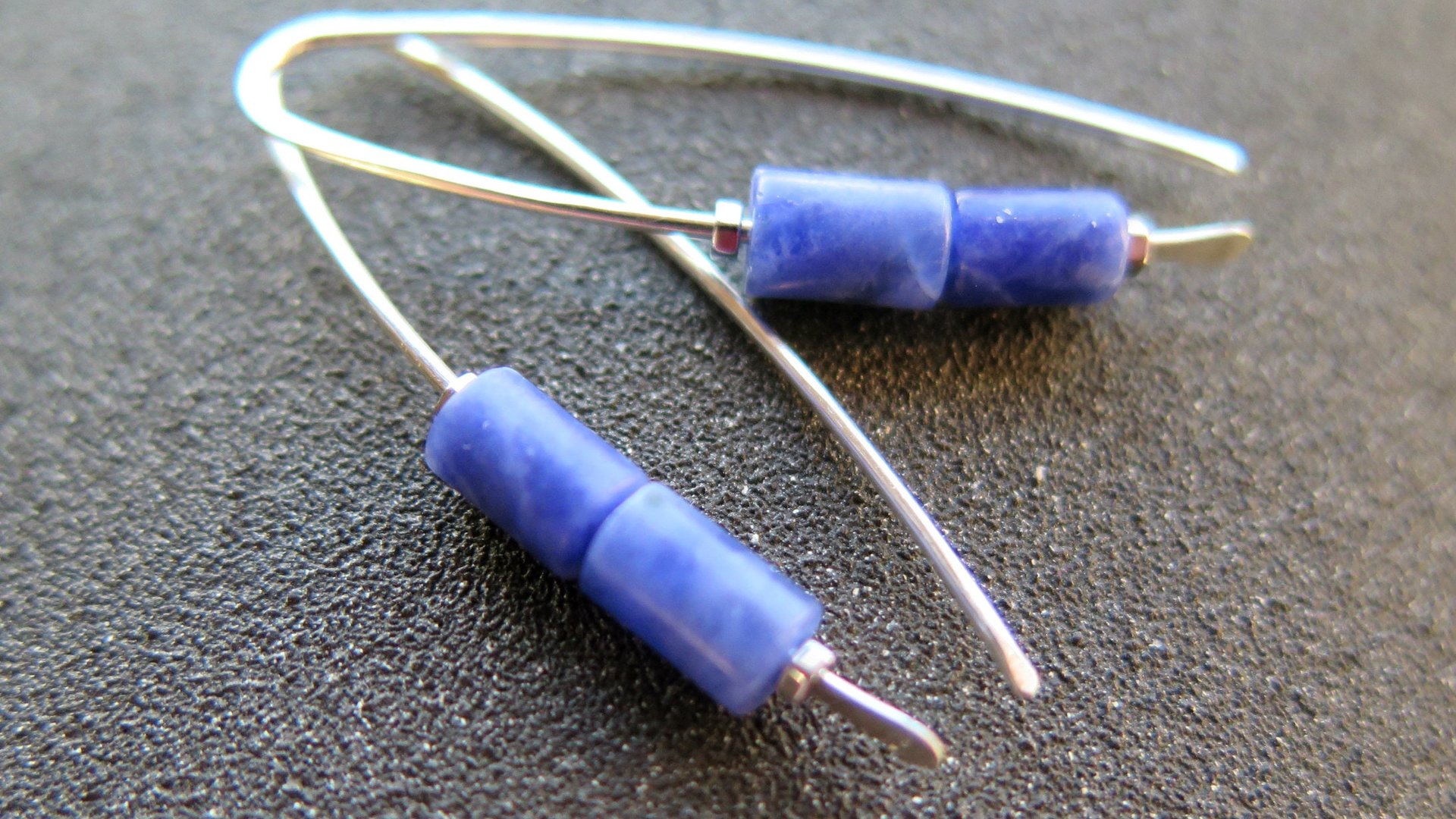 blue sodalite earrings. sterling silver threader earrings. present for sister. made in Canada.