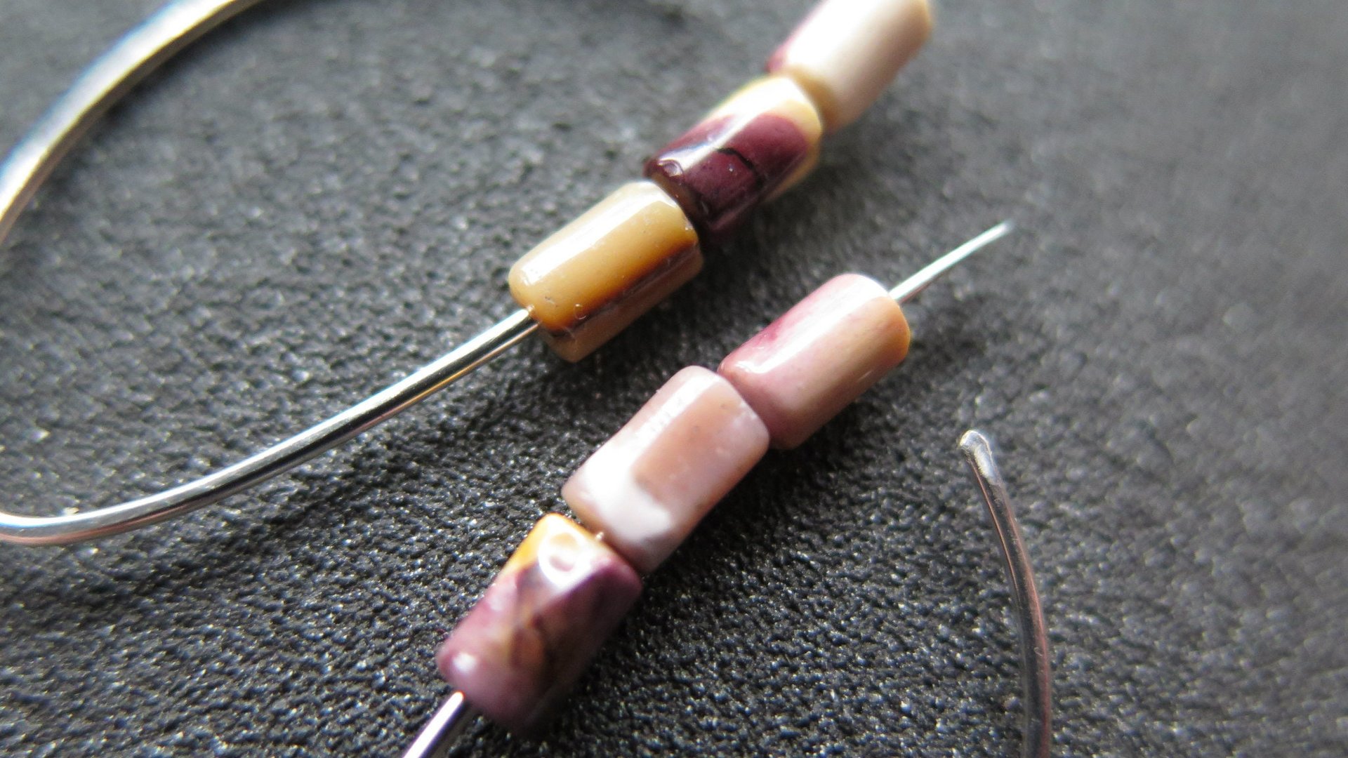 yellow and red earrings. natural mookaite jasper jewelry. modern stone earrings with sterling silver hooks.