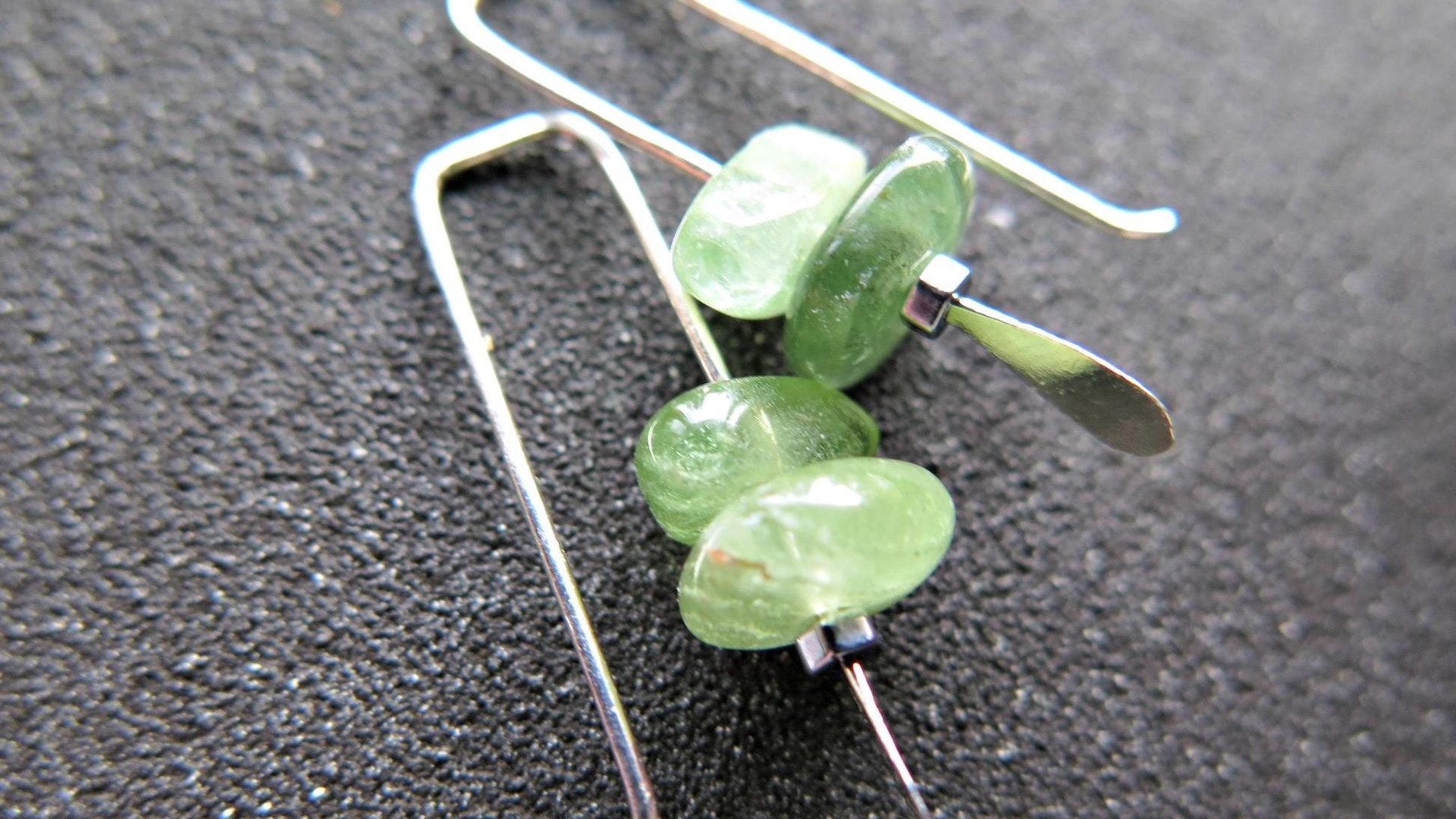 small peridot earrings. silver and green gemstone earrings. August birthstone. artisan jewelry. peridot nuggets.