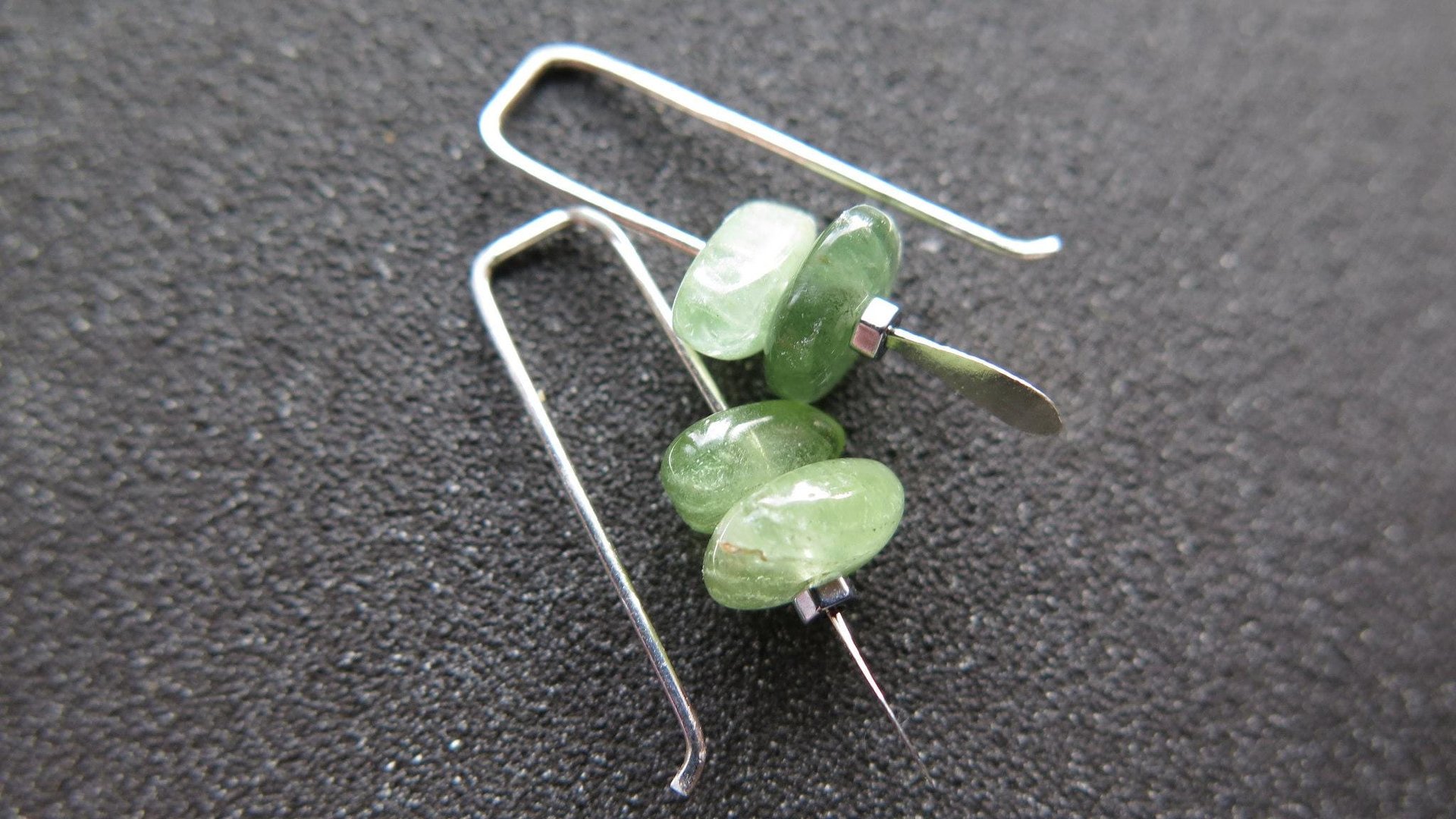 small peridot earrings. silver and green gemstone earrings. August birthstone. artisan jewelry. peridot nuggets.