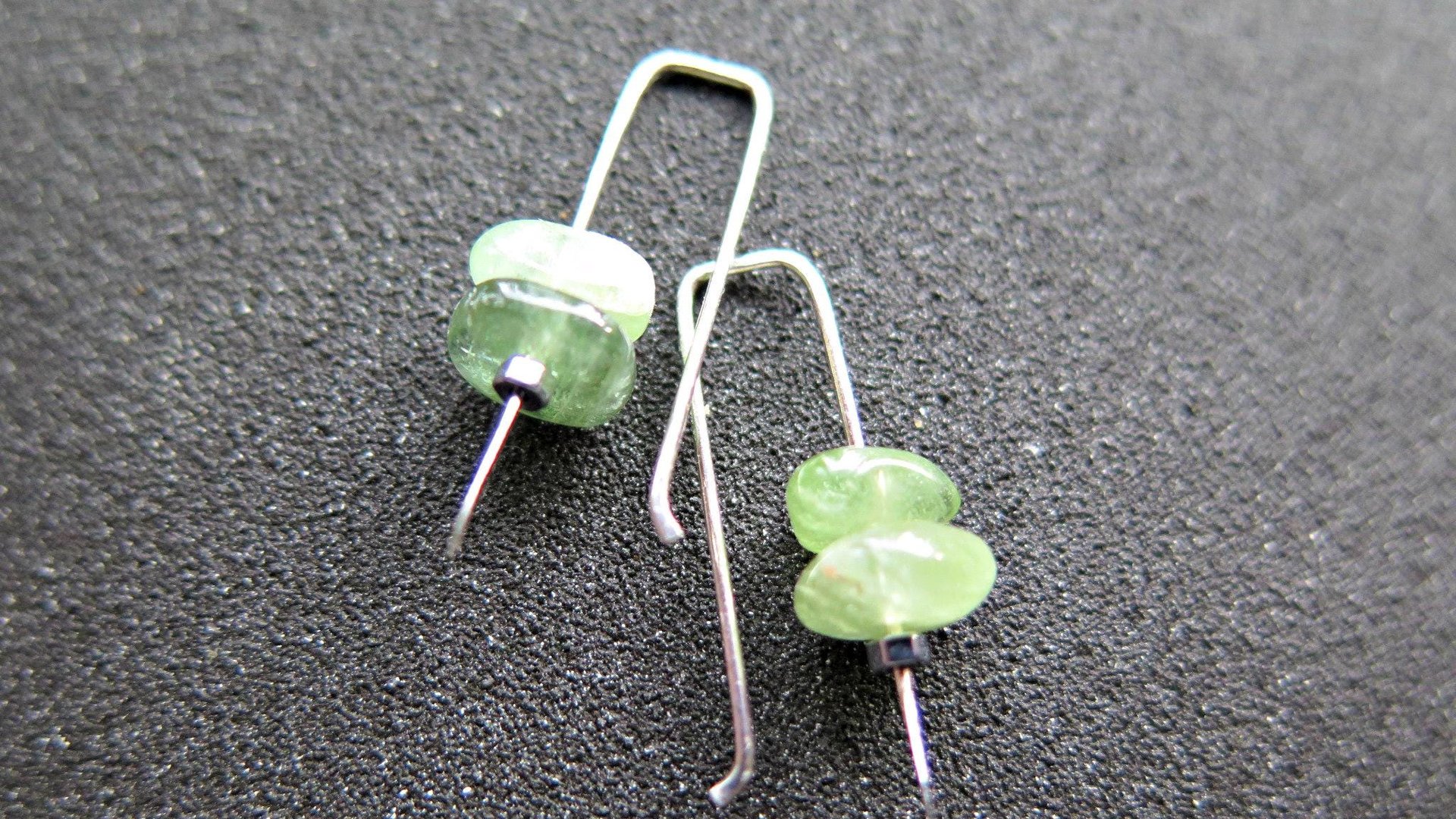 small peridot earrings. silver and green gemstone earrings. August birthstone. artisan jewelry. peridot nuggets.