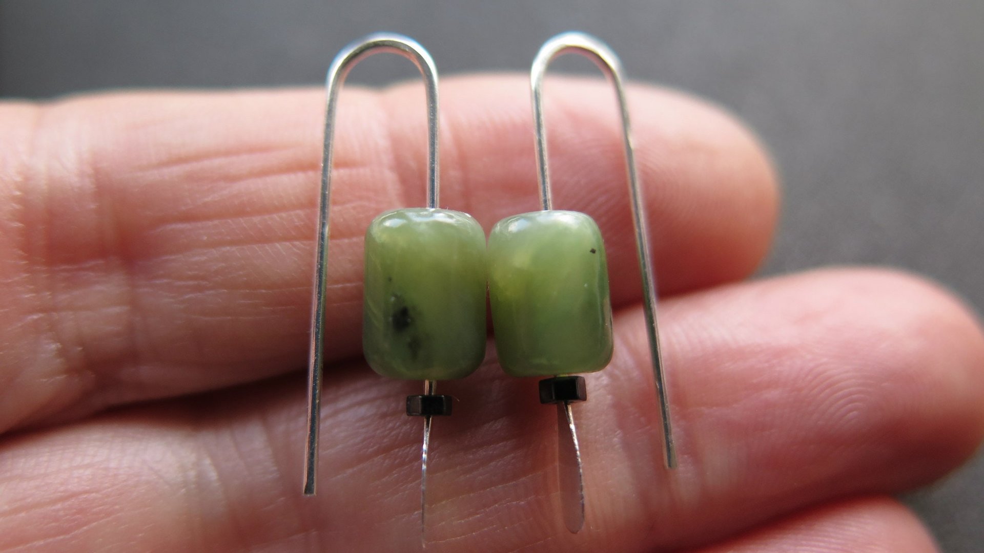 genuine green jade earrings from Canada. natural jade jewelry. 1 inch earrings.