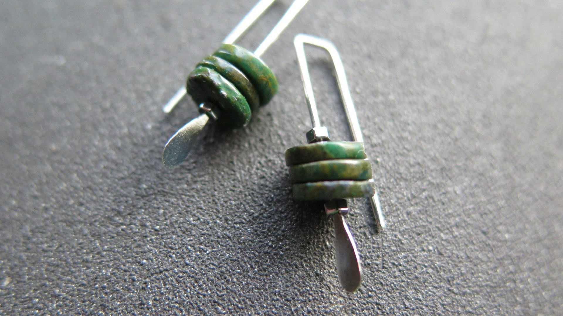 dark forest green jasper earrings. small modern earrings. splurge jewellery made in Calgary.