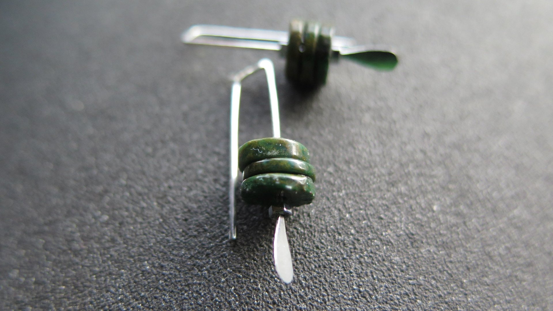 dark forest green jasper earrings. small modern earrings. splurge jewellery made in Calgary.
