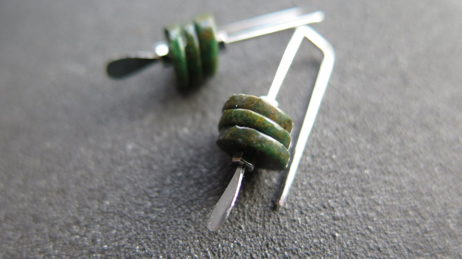 dark forest green jasper earrings. small modern earrings. splurge jewellery made in Calgary.