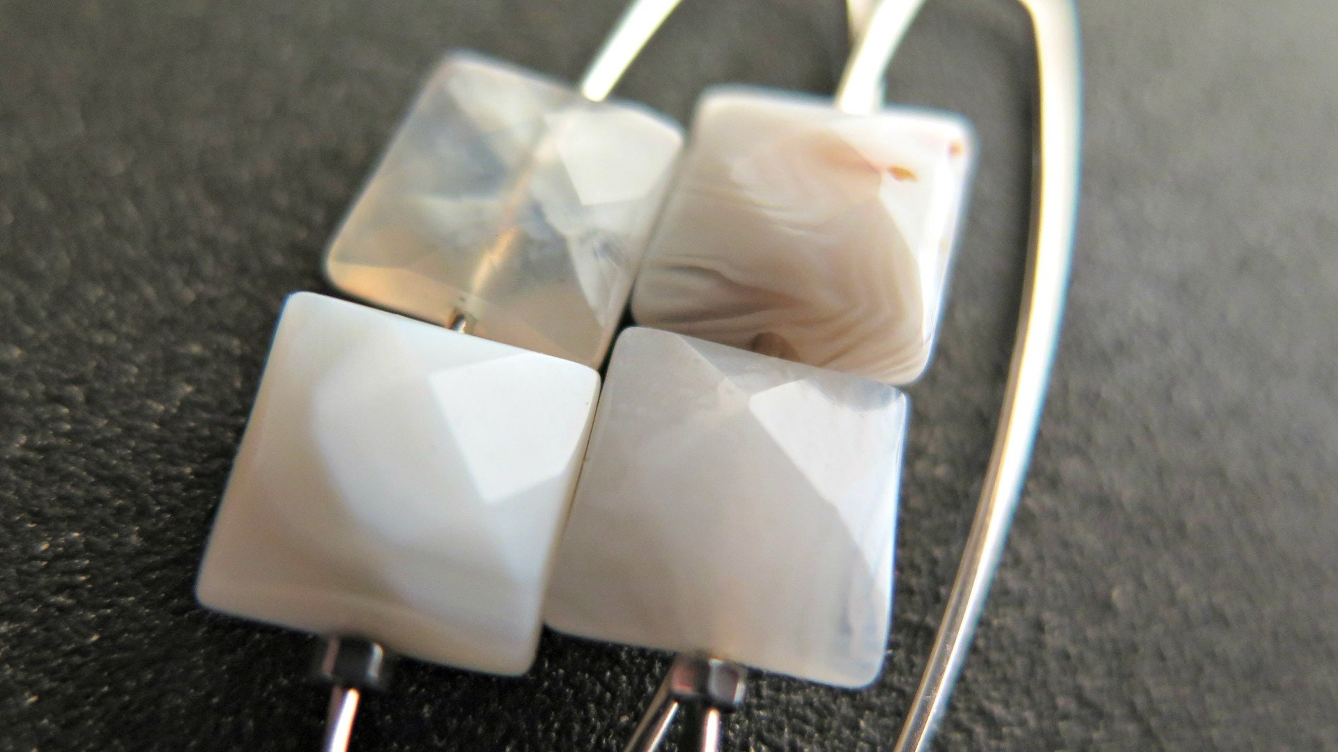 white agate earrings. square stone earrings. contemporary silver jewellery. splurge.