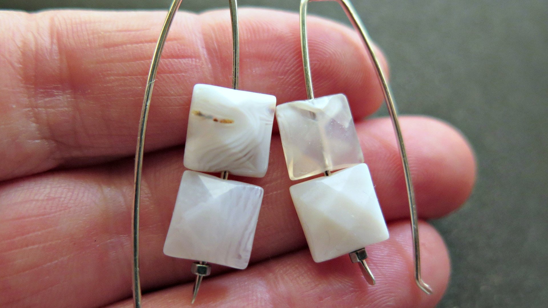 white agate earrings. square stone earrings. contemporary silver jewellery. splurge.