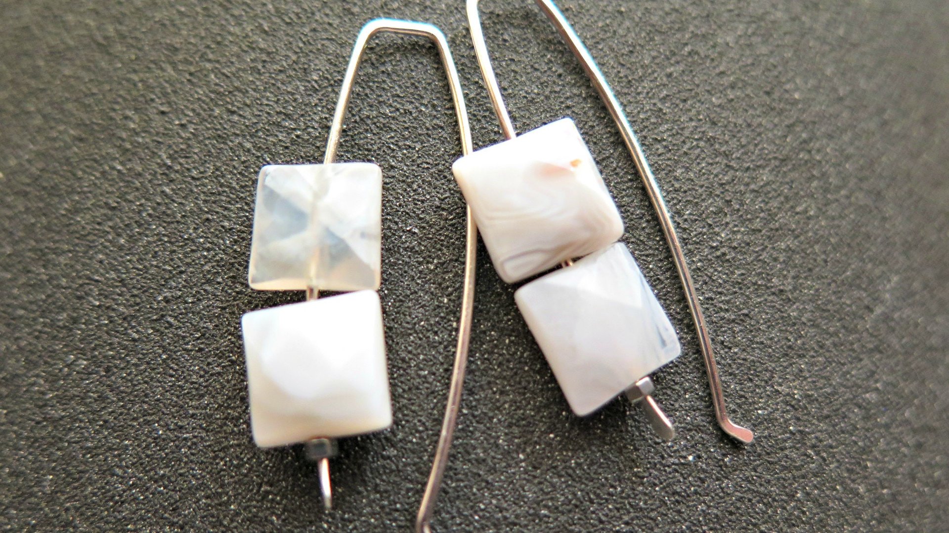 white agate earrings. square stone earrings. contemporary silver jewellery. splurge.