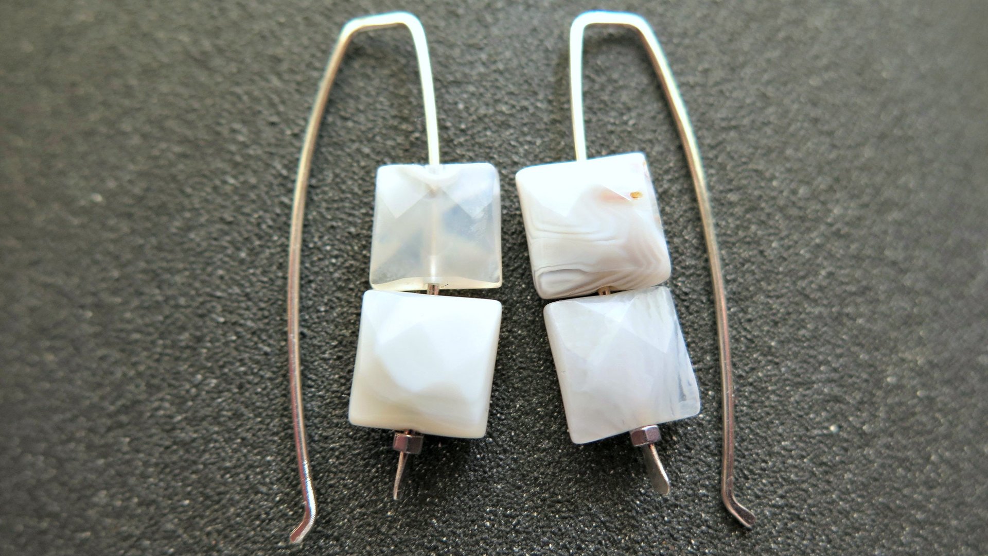 white agate earrings. square stone earrings. contemporary silver jewellery. splurge.