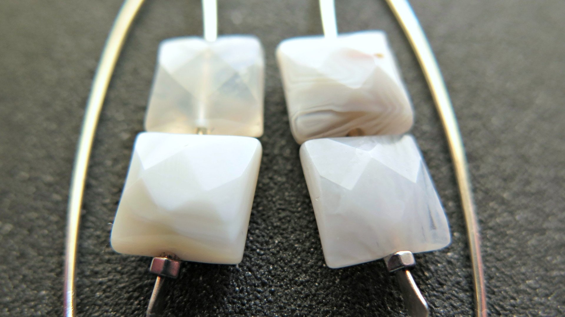 white agate earrings. square stone earrings. contemporary silver jewellery. splurge.