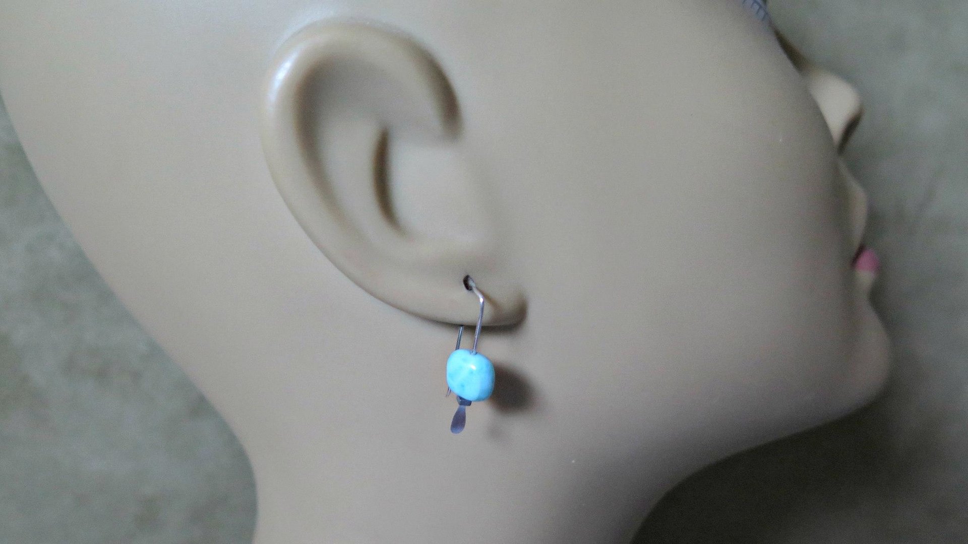 natural larimar earrings. small blue stone earrings. handmade in Calgary by splurge