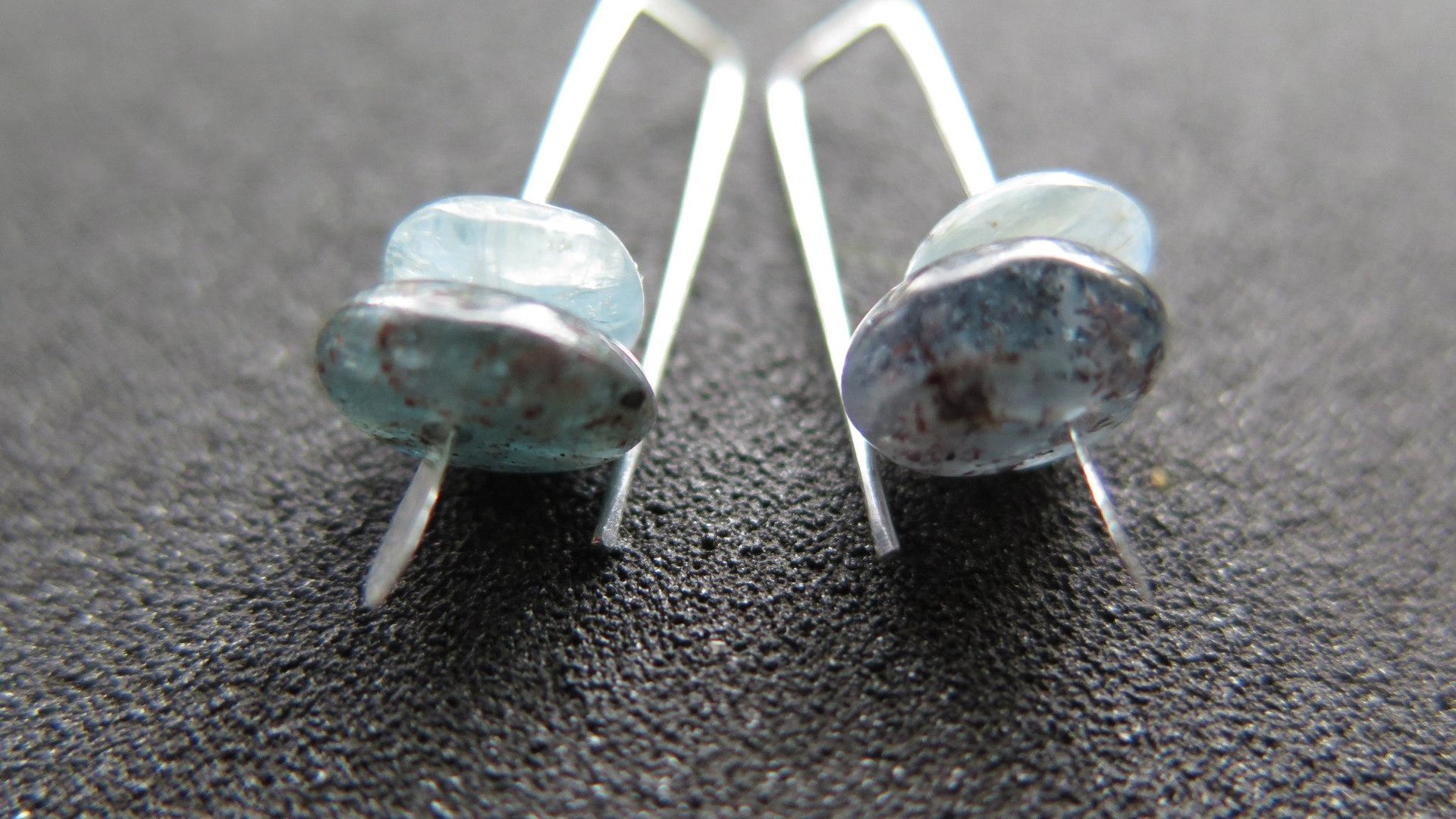 small blue kyanite earrings. natural stone jewelry. small silver earrings. splurge. Calgary Alberta