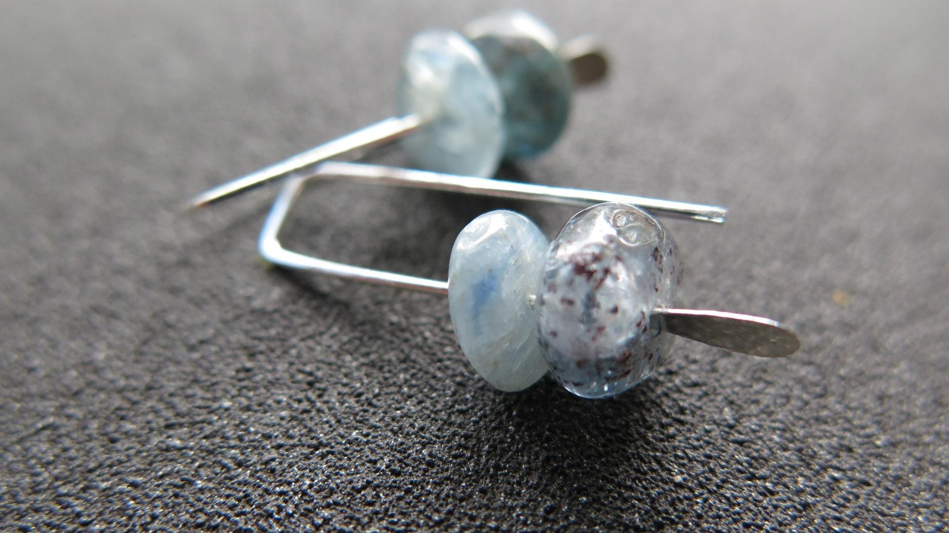 small blue kyanite earrings. natural stone jewelry. small silver earrings. splurge. Calgary Alberta