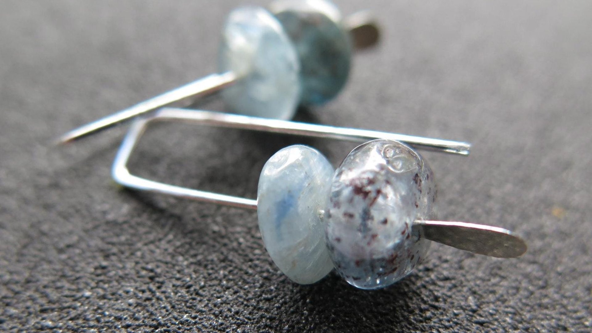small blue kyanite earrings. natural stone jewelry. small silver earrings. splurge. Calgary Alberta
