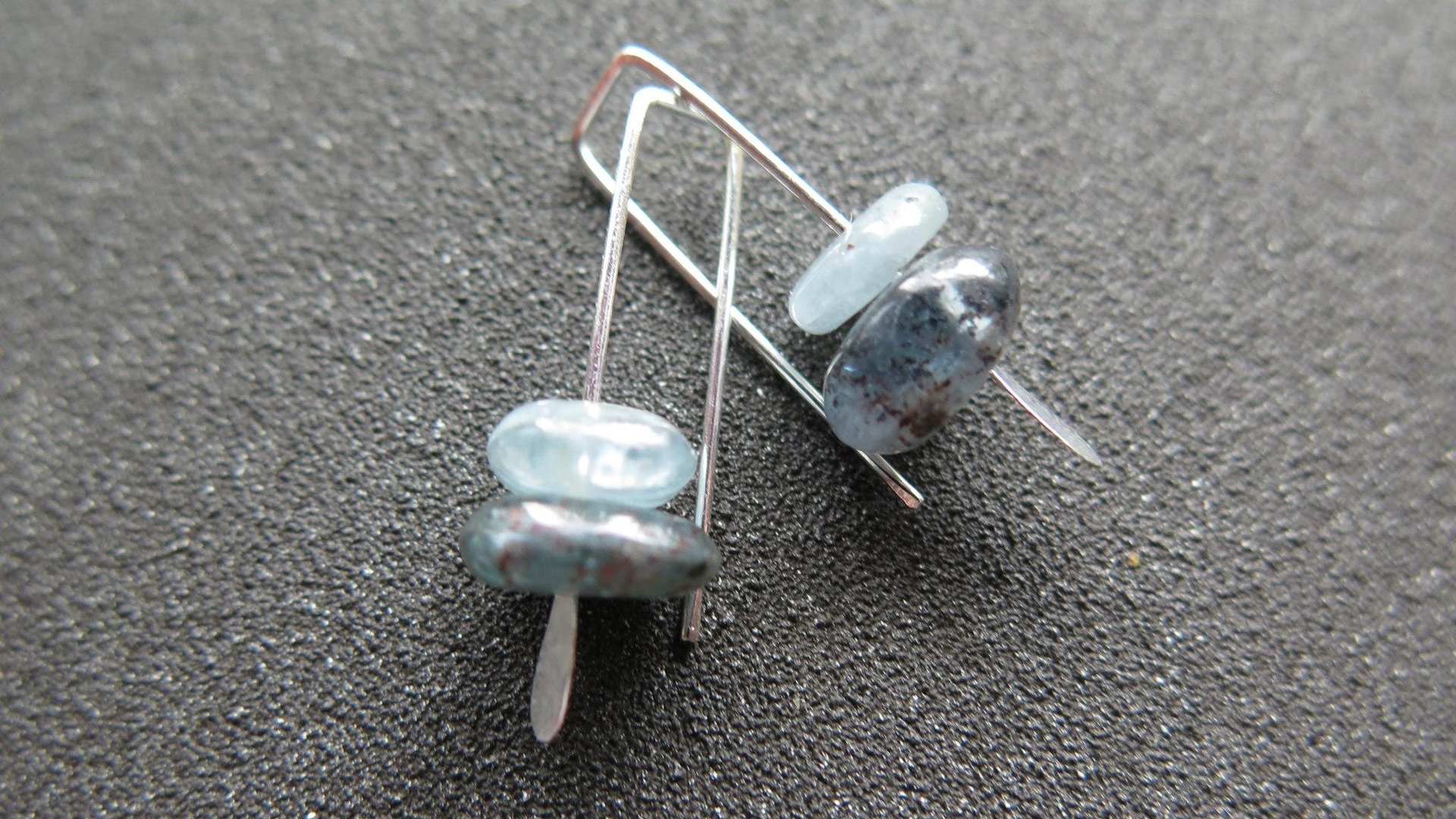 small blue kyanite earrings. natural stone jewelry. small silver earrings. splurge. Calgary Alberta