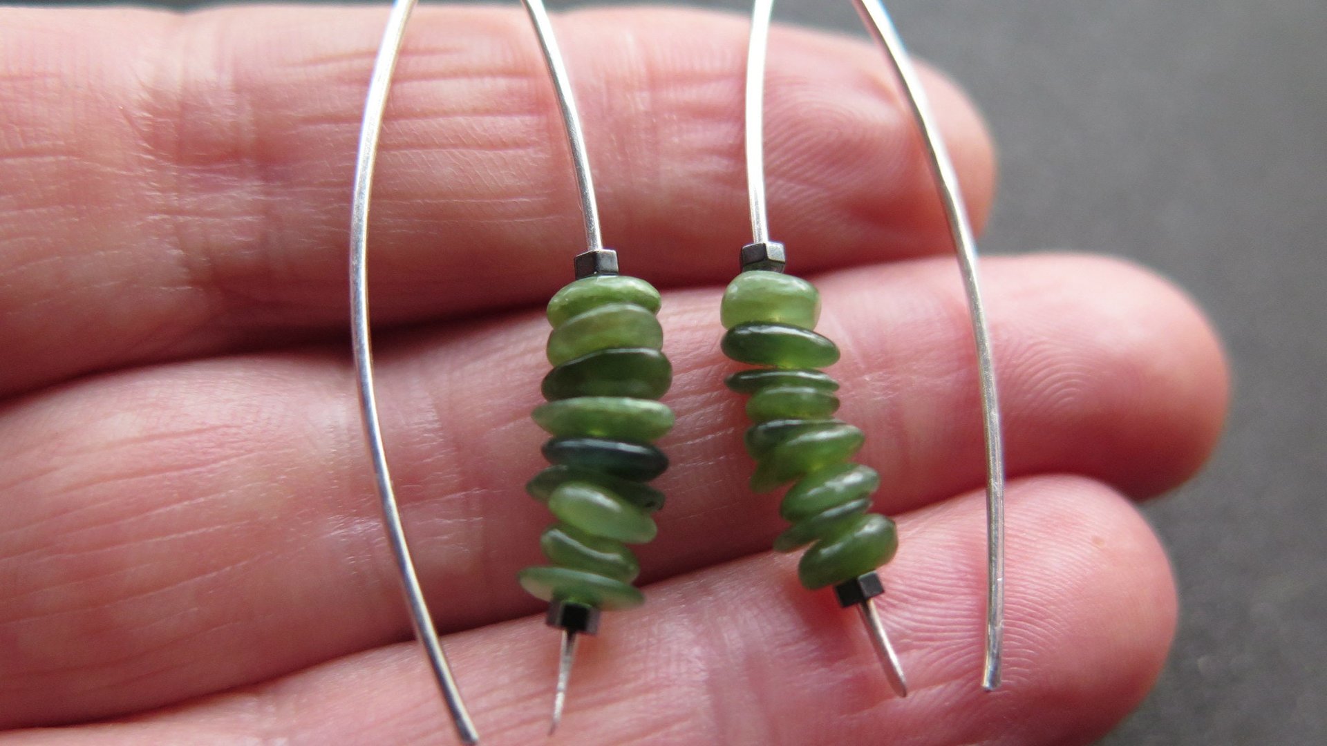 Canadian jade earrings. forest green jade jewelry. natural stone earrings.