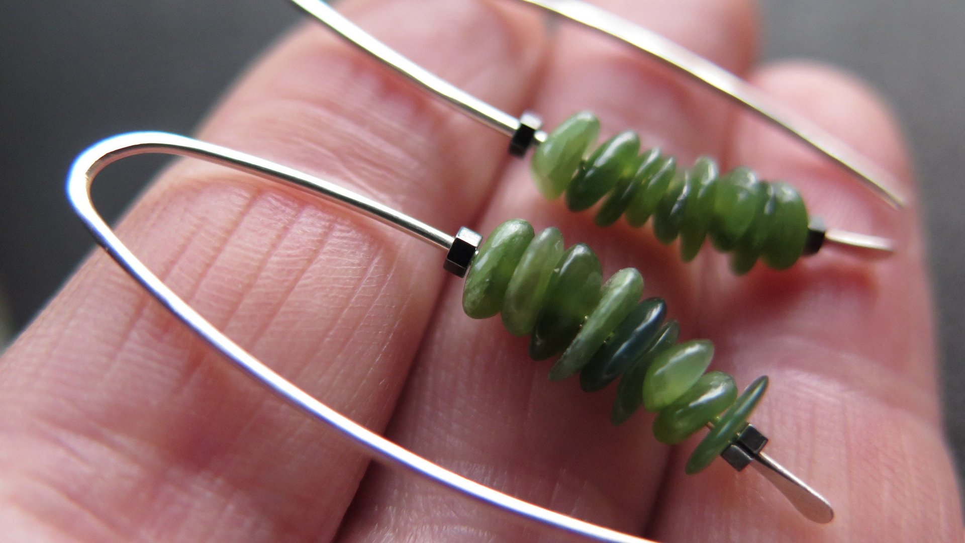 Canadian jade earrings. forest green jade jewelry. natural stone earrings.