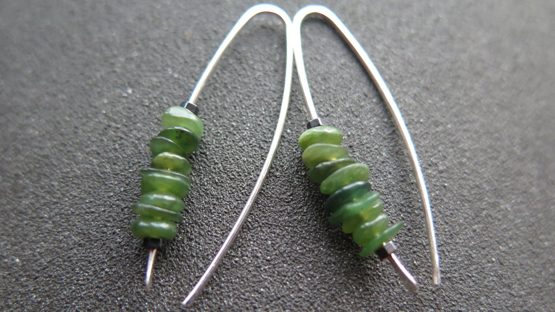 Canadian jade earrings. forest green jade jewelry. natural stone earrings.