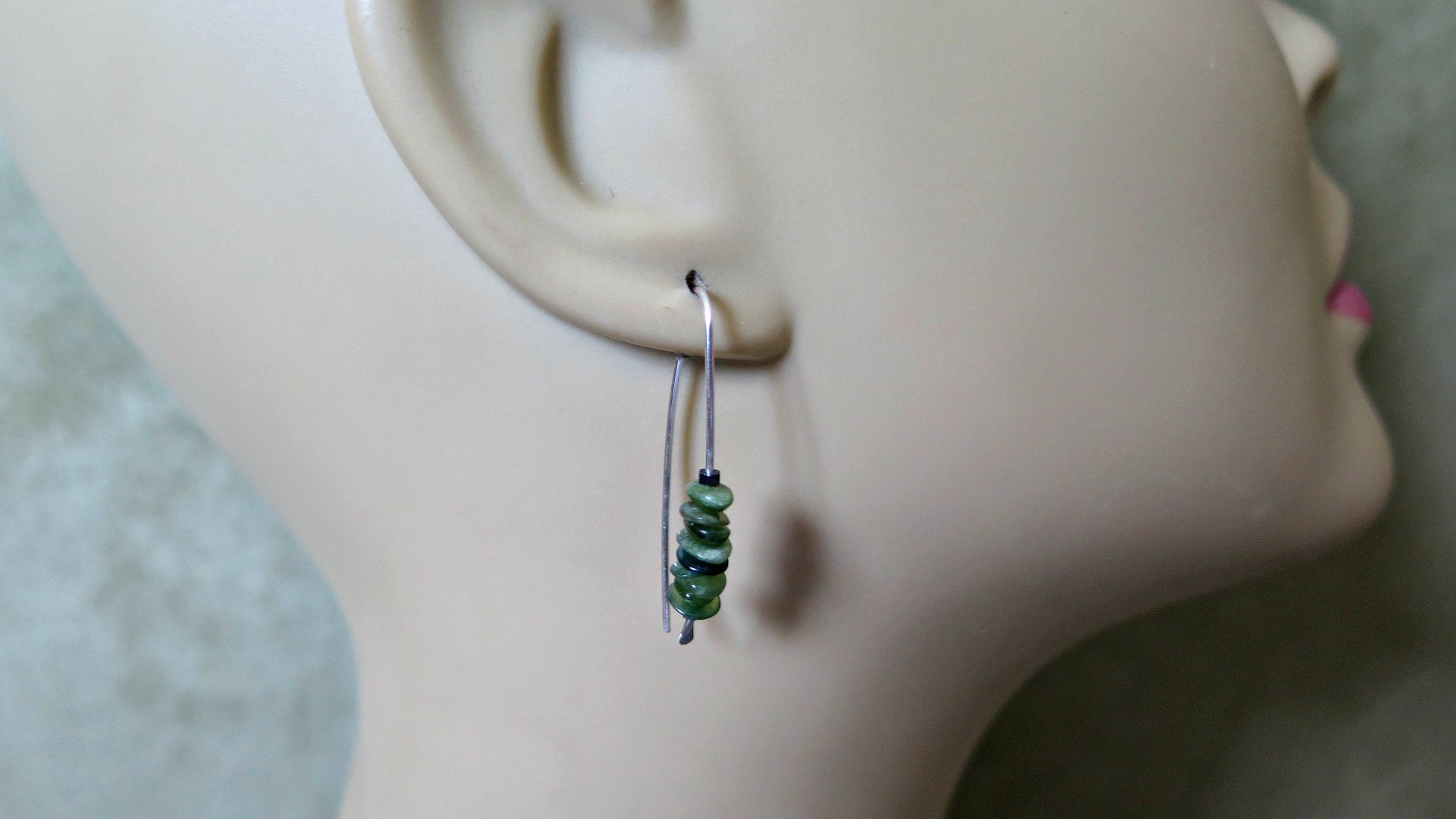 Canadian jade earrings. forest green jade jewelry. natural stone earrings.