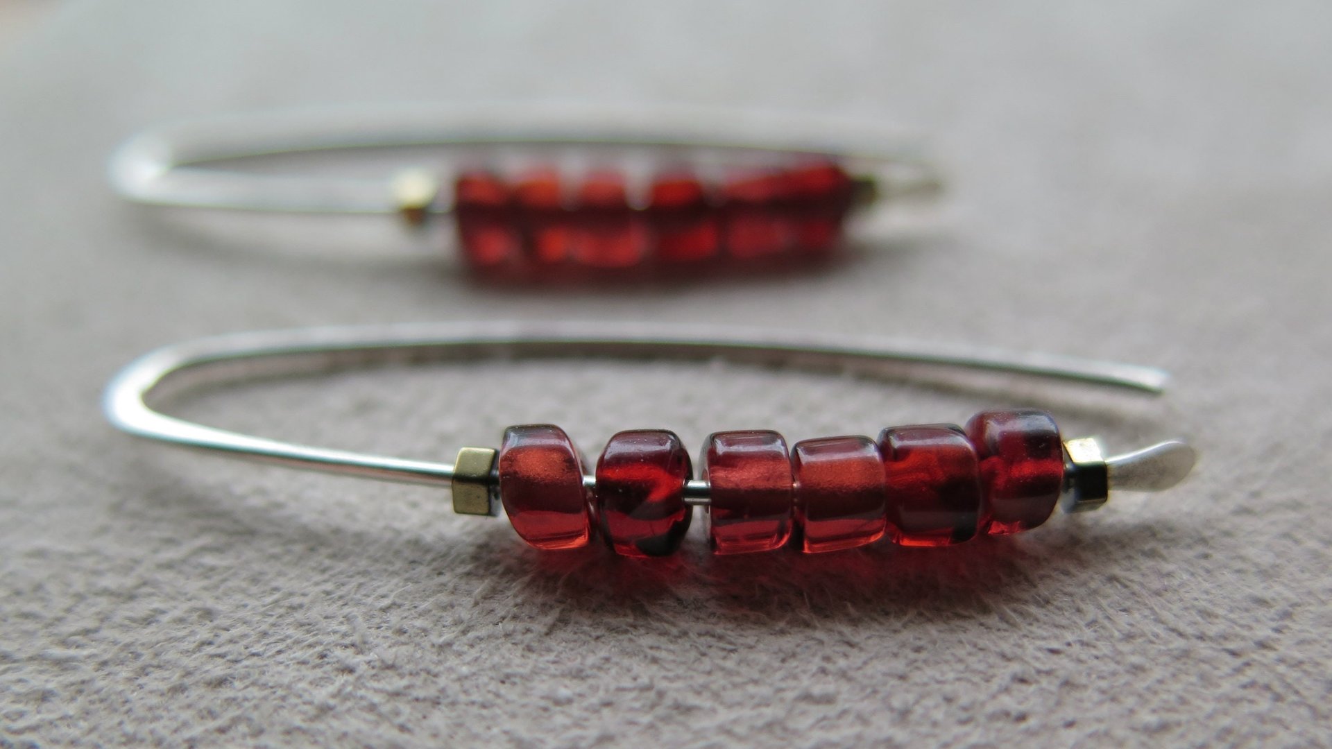genuine red garnet earrings. modern red gemstone jewelry. Canadian made garnet jewellery.