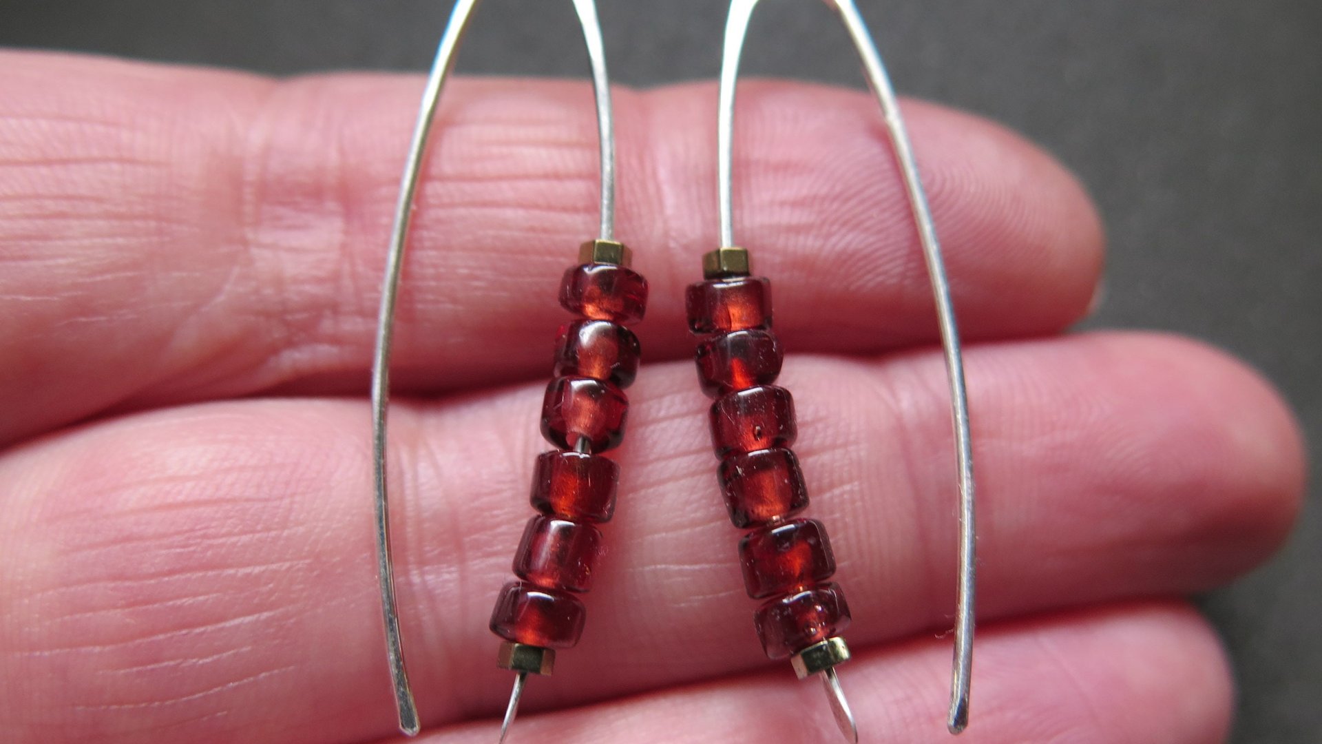 genuine red garnet earrings. modern red gemstone jewelry. Canadian made garnet jewellery.