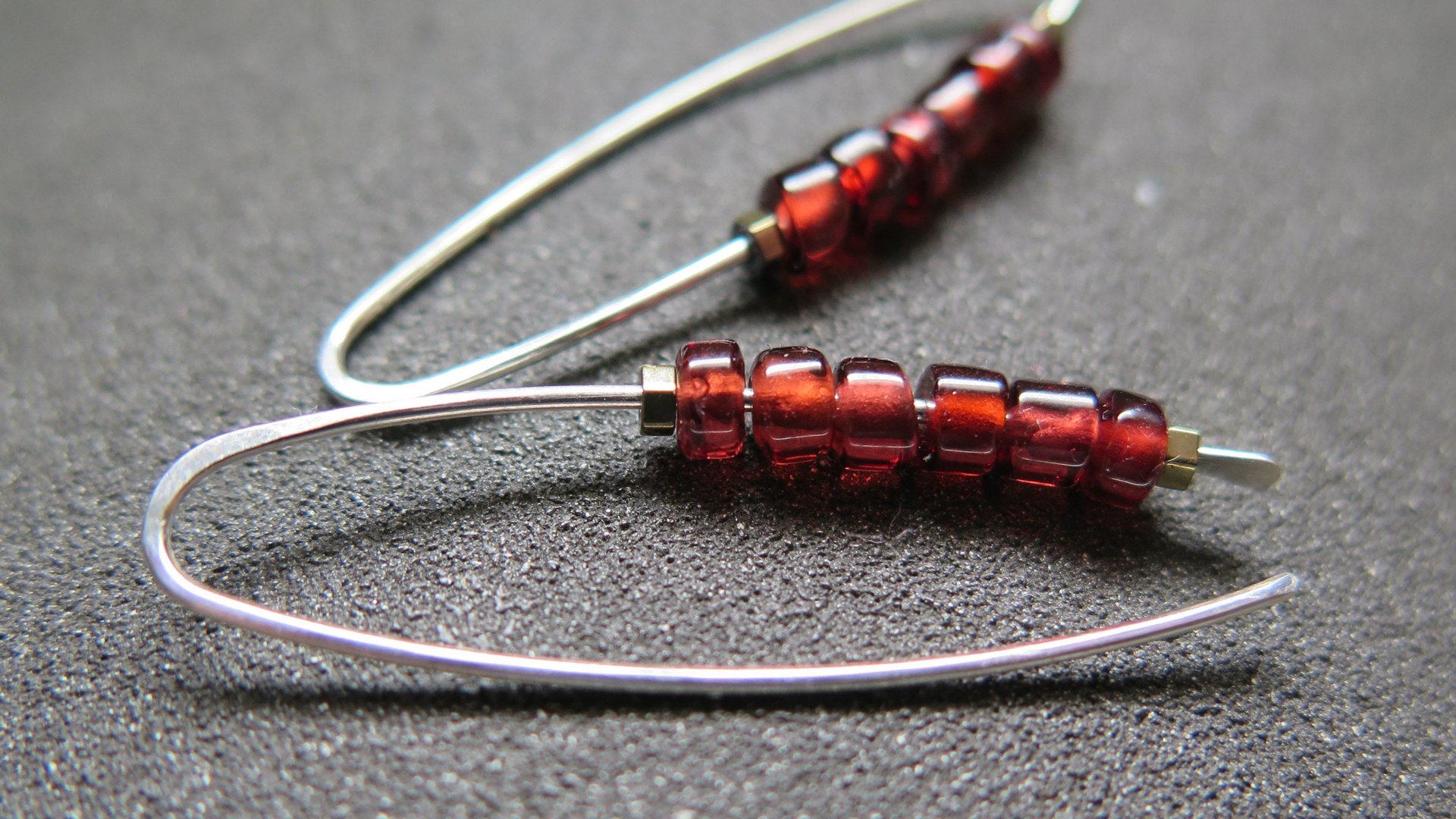 genuine red garnet earrings. modern red gemstone jewelry. Canadian made garnet jewellery.