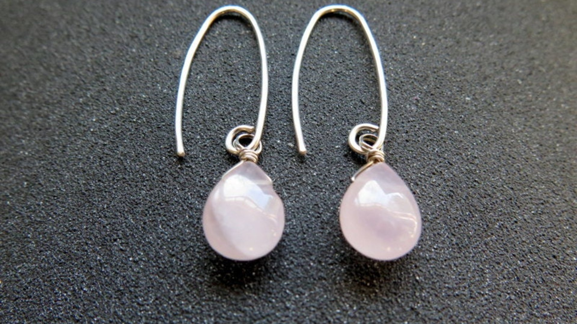 rose quartz earrings. pink dangle earrings. made in Canada.