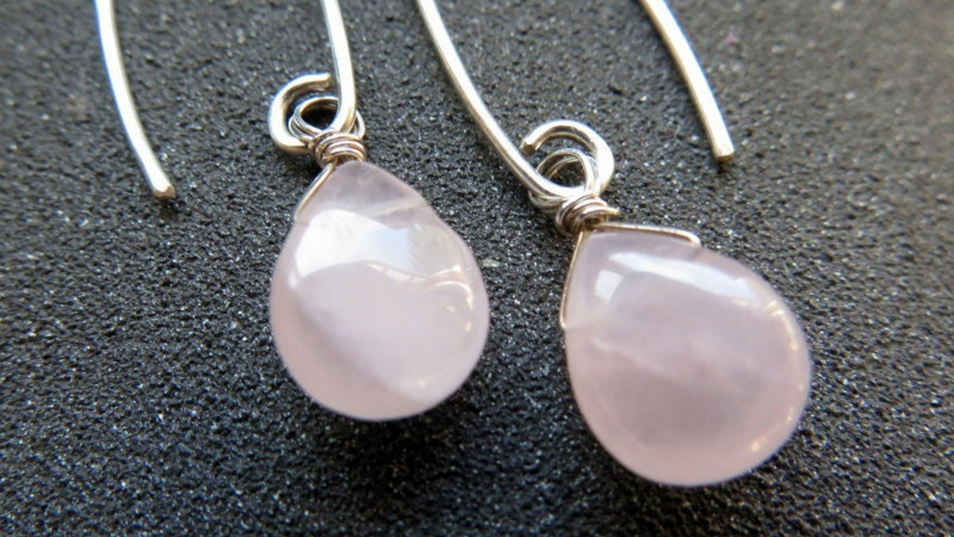 rose quartz earrings. pink dangle earrings. made in Canada.