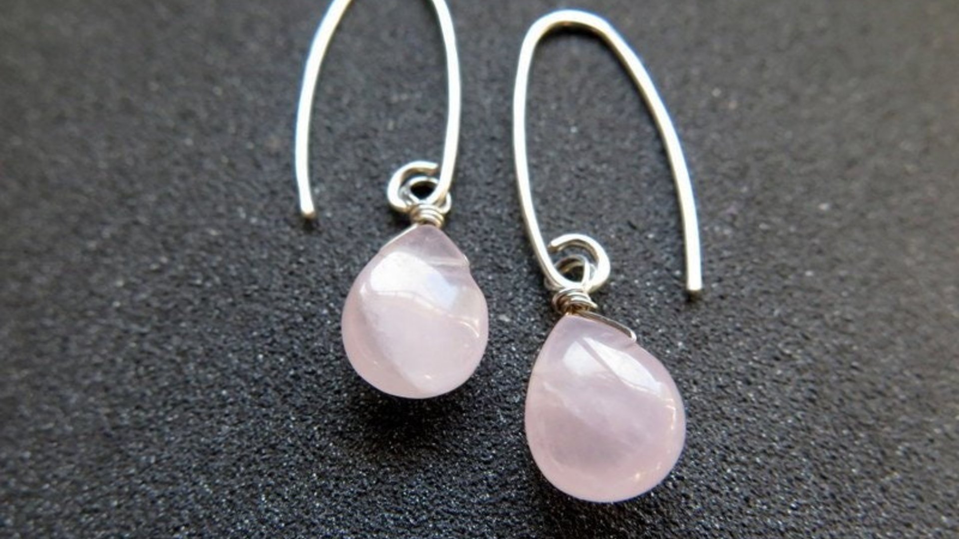 rose quartz earrings. pink dangle earrings. made in Canada.