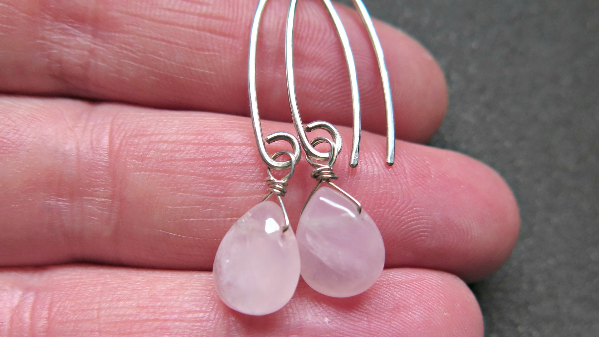 rose quartz earrings. pink dangle earrings. made in Canada.