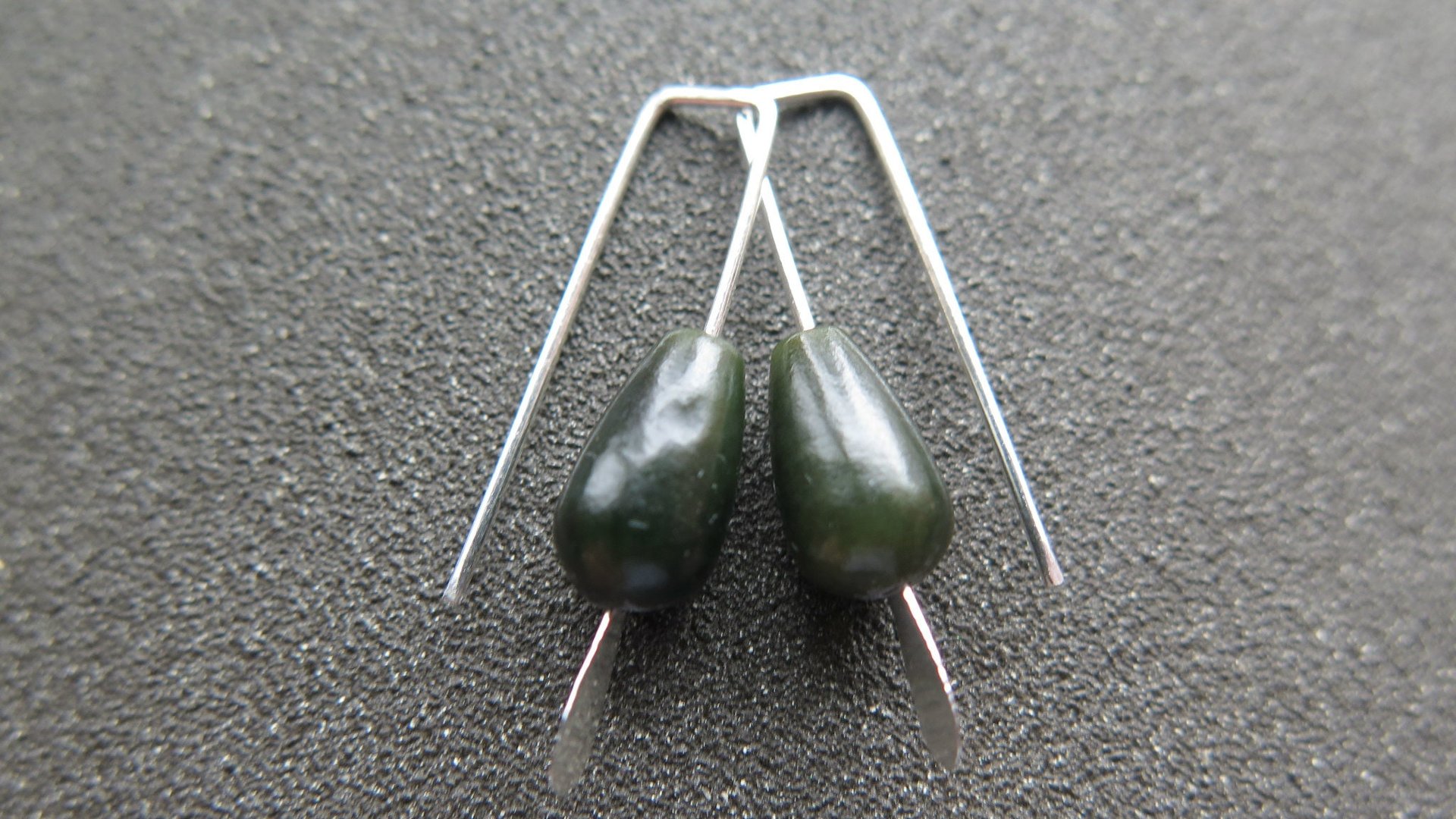 very dark forest green jade earrings. natural jade jewelry from Canada
