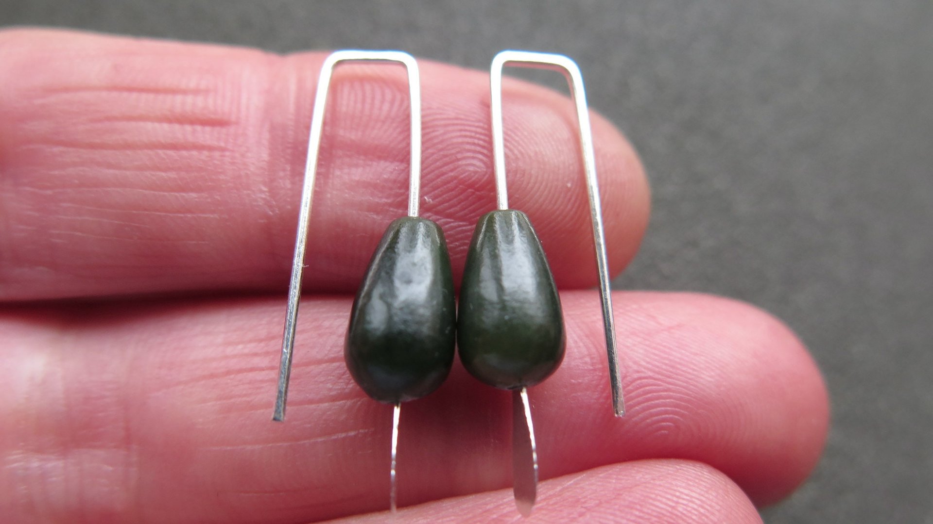 very dark forest green jade earrings. natural jade jewelry from Canada