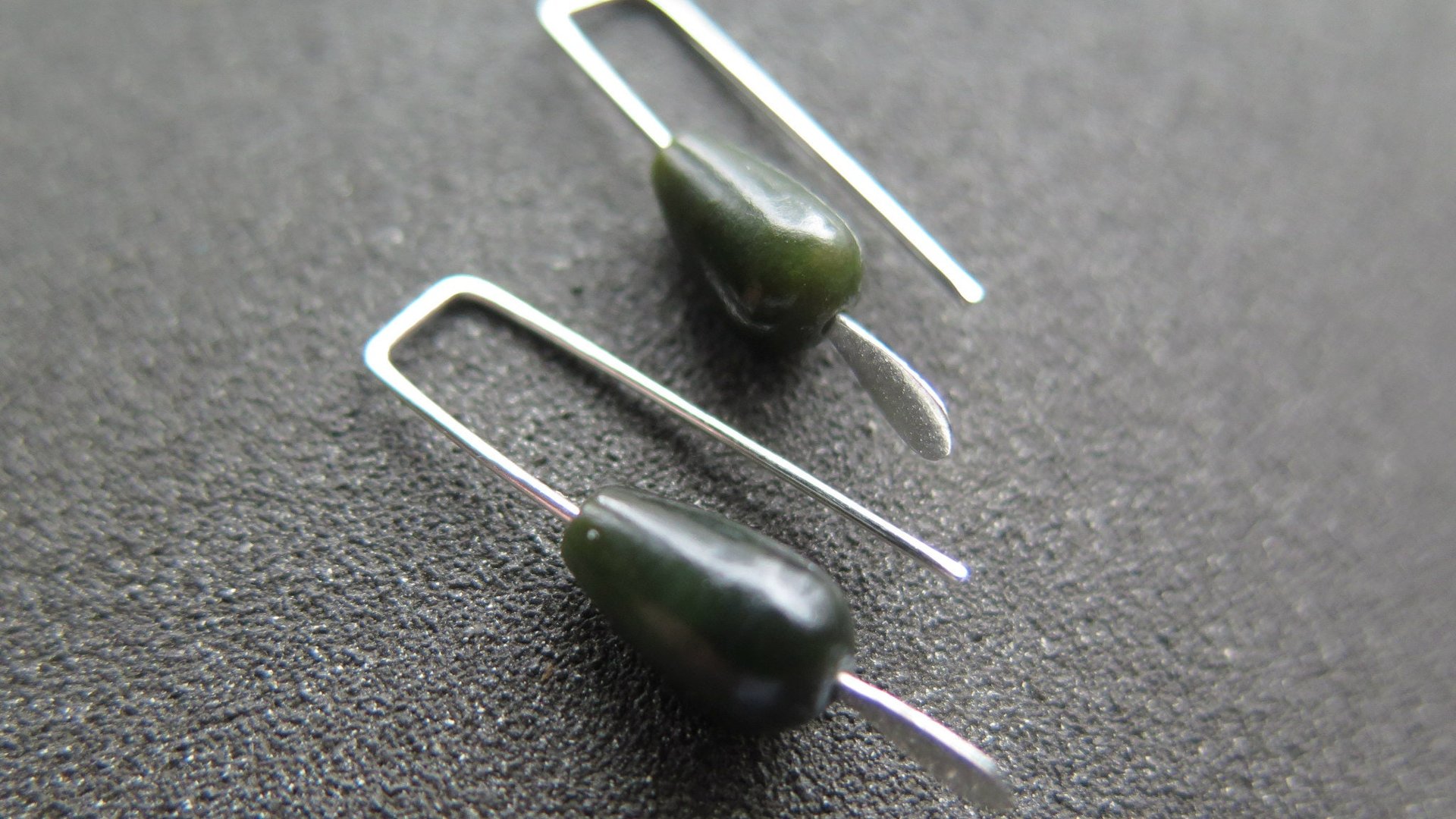 very dark forest green jade earrings. natural jade jewelry from Canada