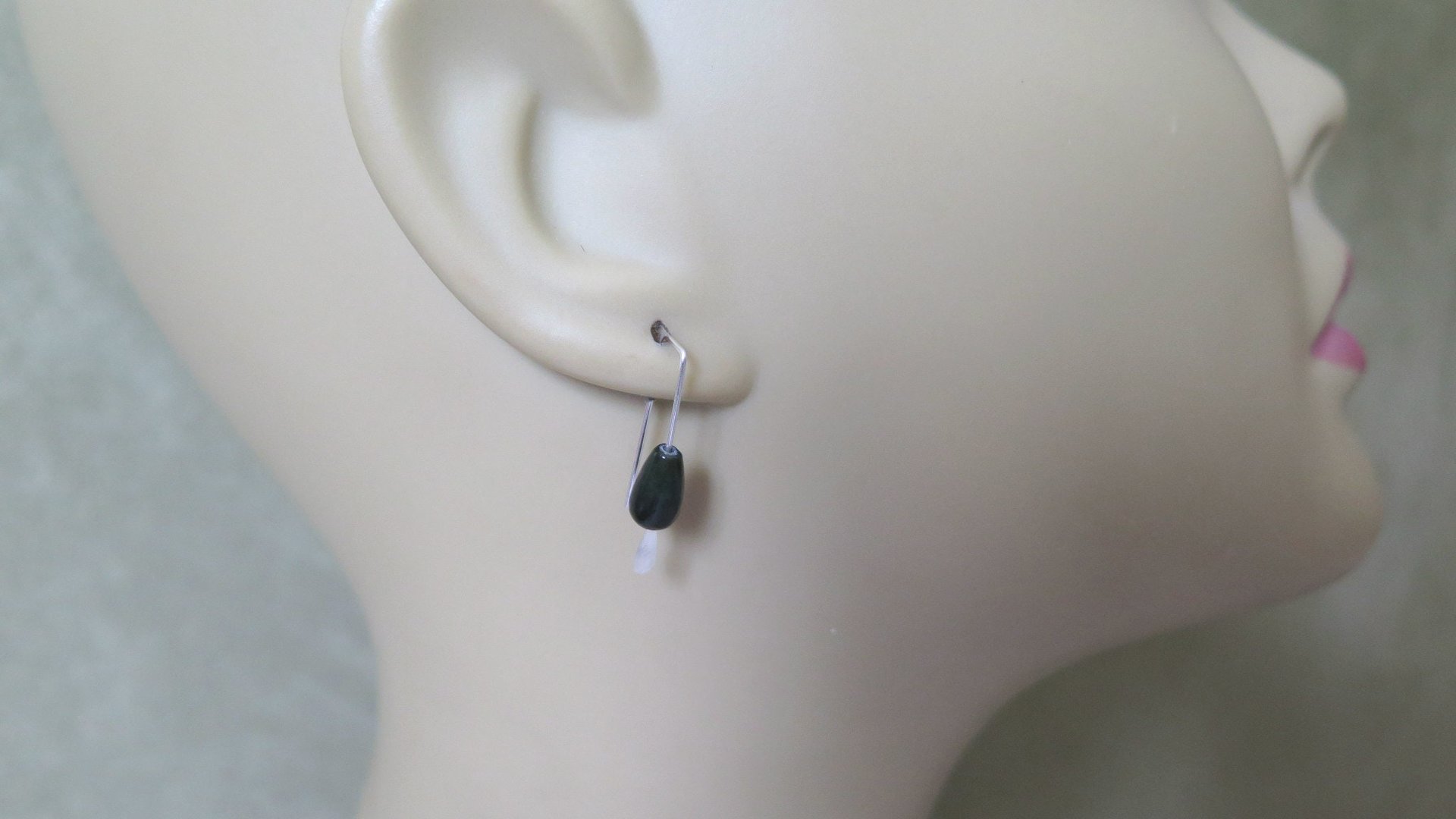 very dark forest green jade earrings. natural jade jewelry from Canada