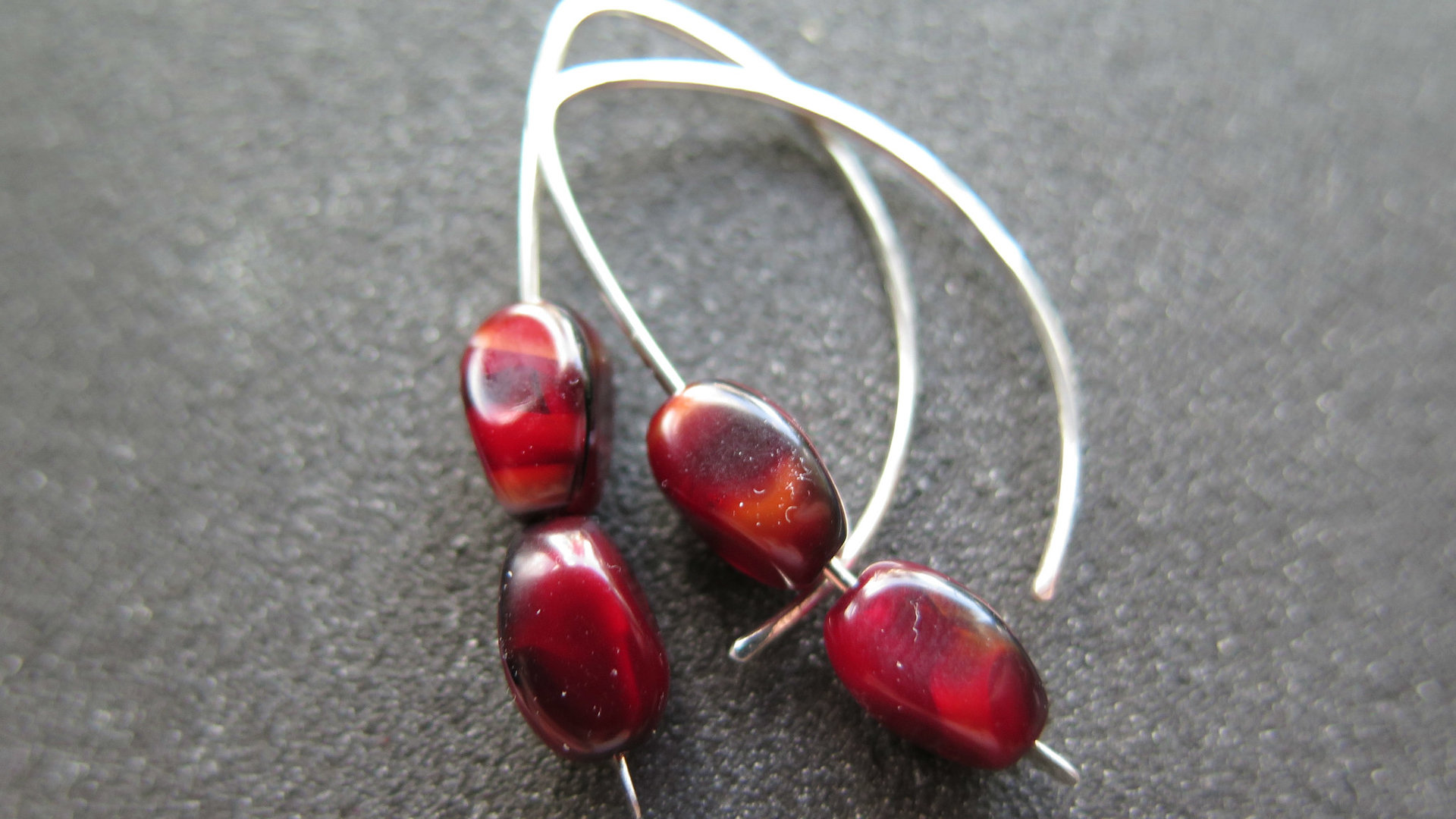 red agate earrings. modern stone jewelry in hammered sterling silver. made in Alberta Canada