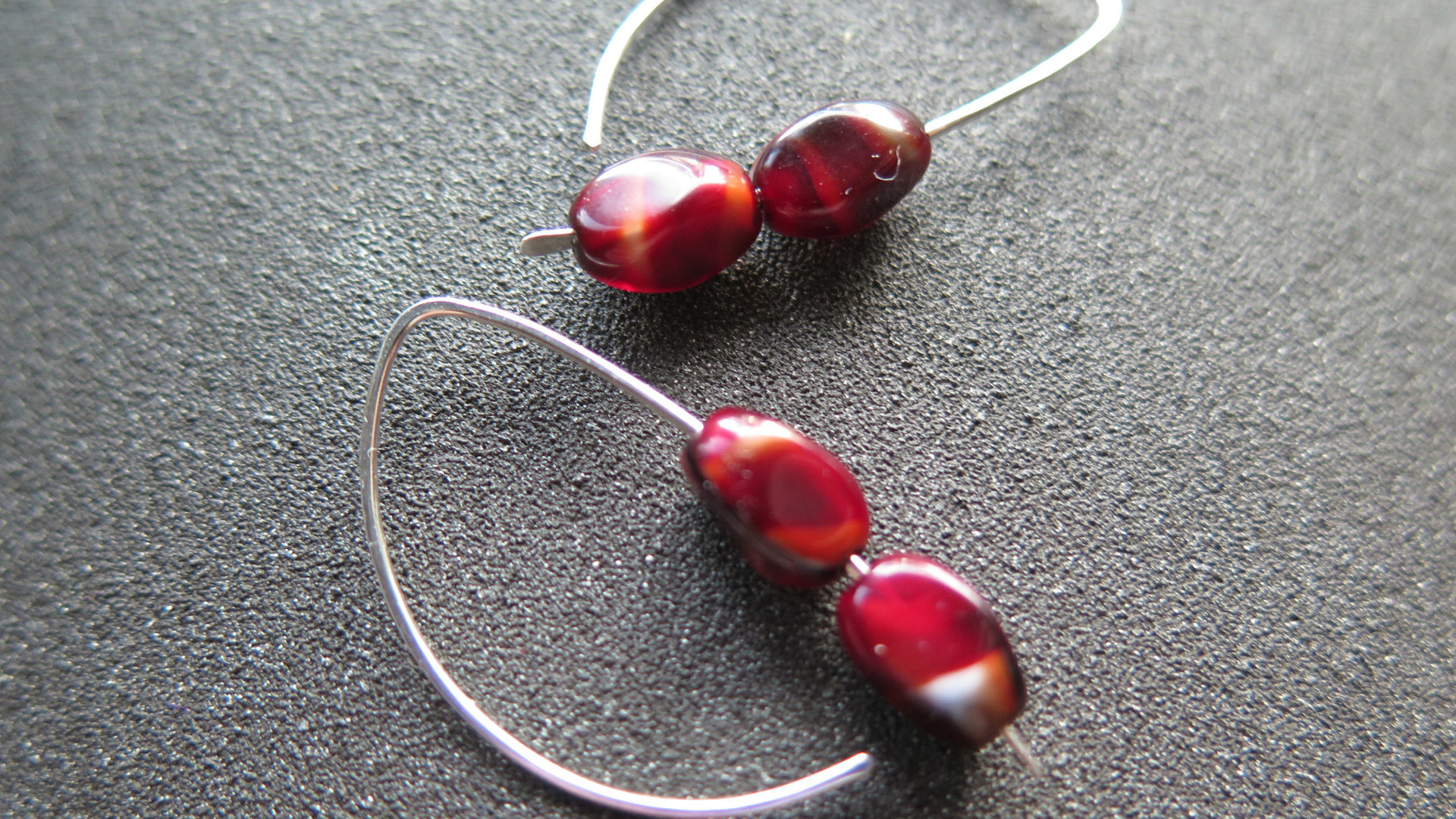 red agate earrings. modern stone jewelry in hammered sterling silver. made in Alberta Canada