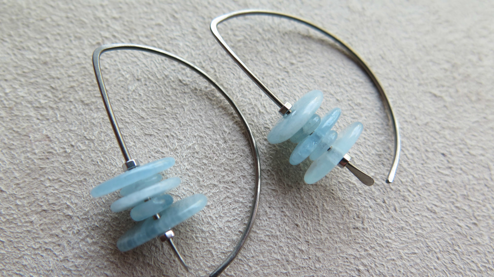 Custom red tiger eye and aquamarine niobium earrings for the lovely J.