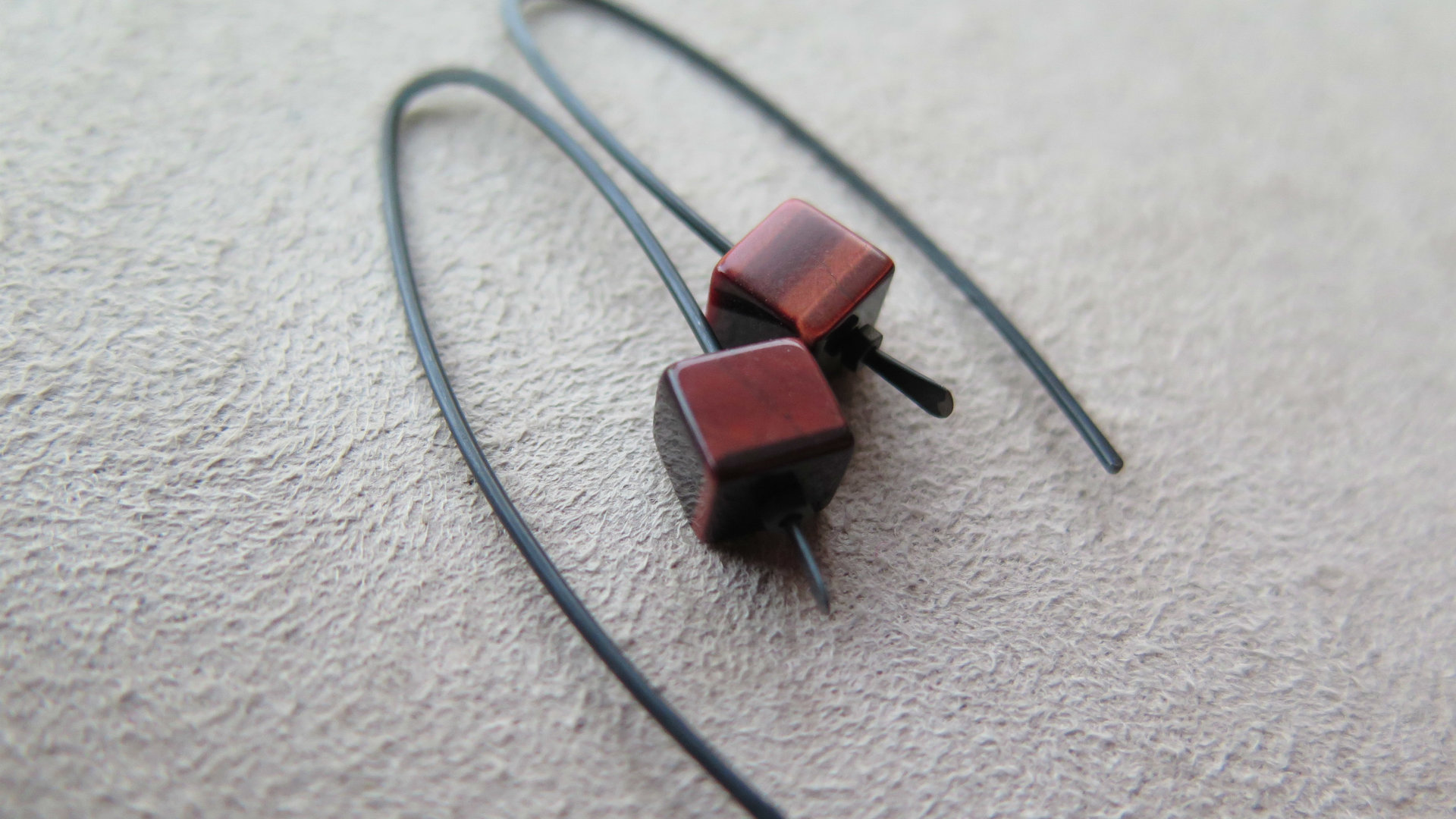 Custom red tiger eye and aquamarine niobium earrings for the lovely J.