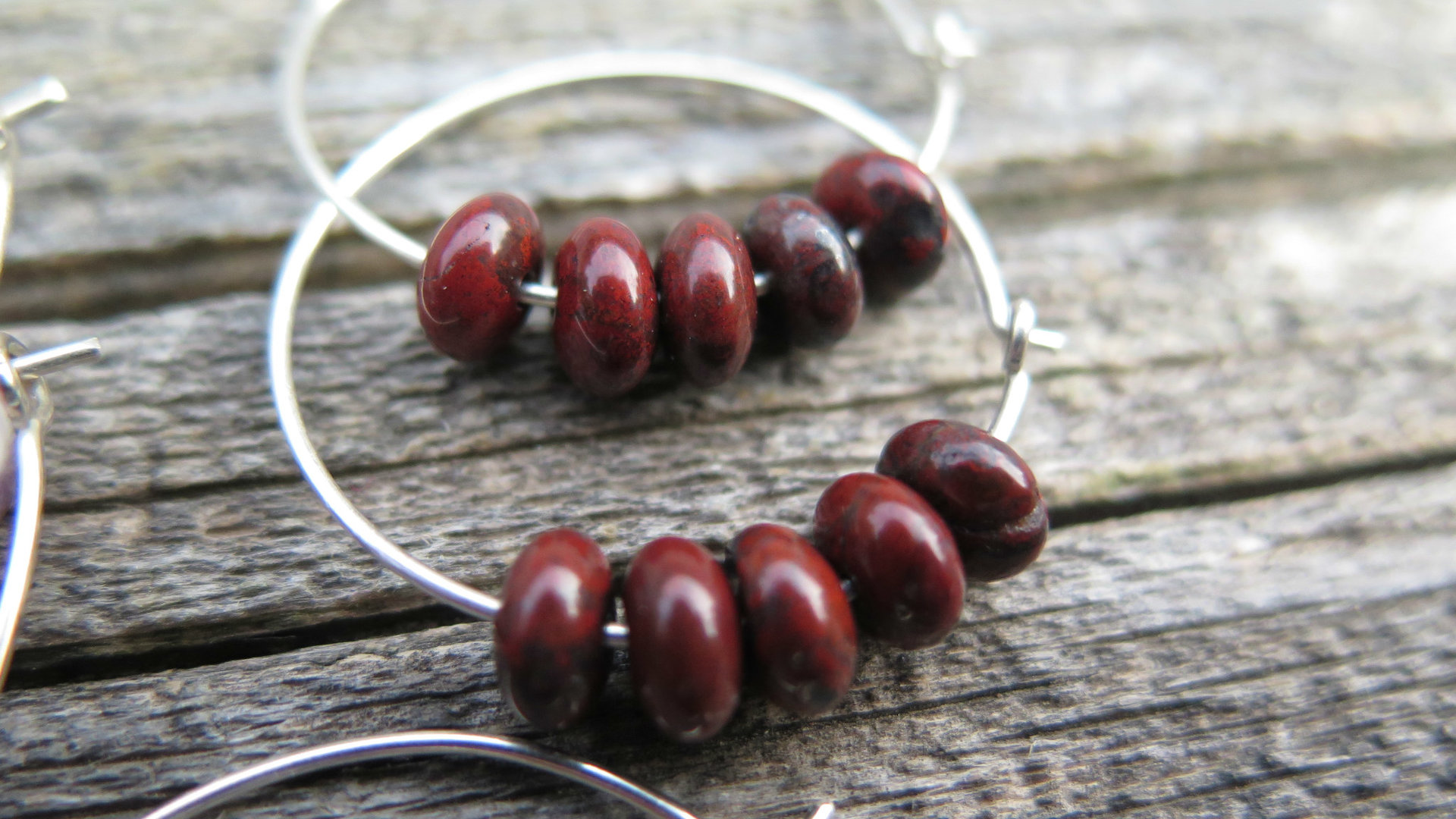 Custom order for M. unique sterling silver hoops with natural amethyst, jasper and carnelian stones. handmade in Calgary.