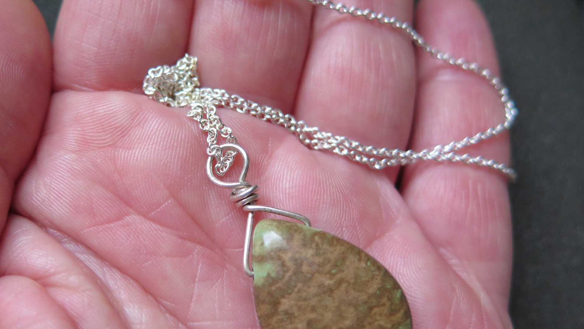 jasper pendant necklace. natural brown and green stone. wire wrapped jewelry. Canadian seller.