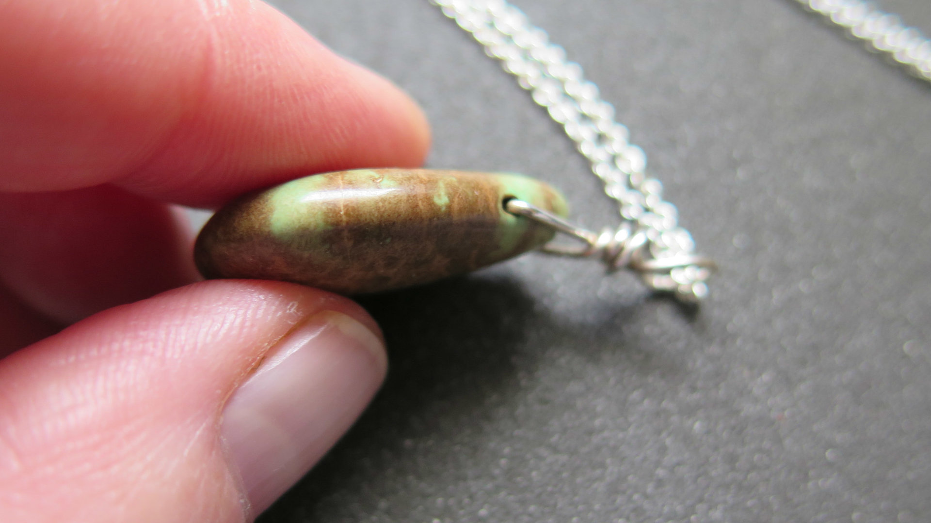 jasper pendant necklace. natural brown and green stone. wire wrapped jewelry. Canadian seller.