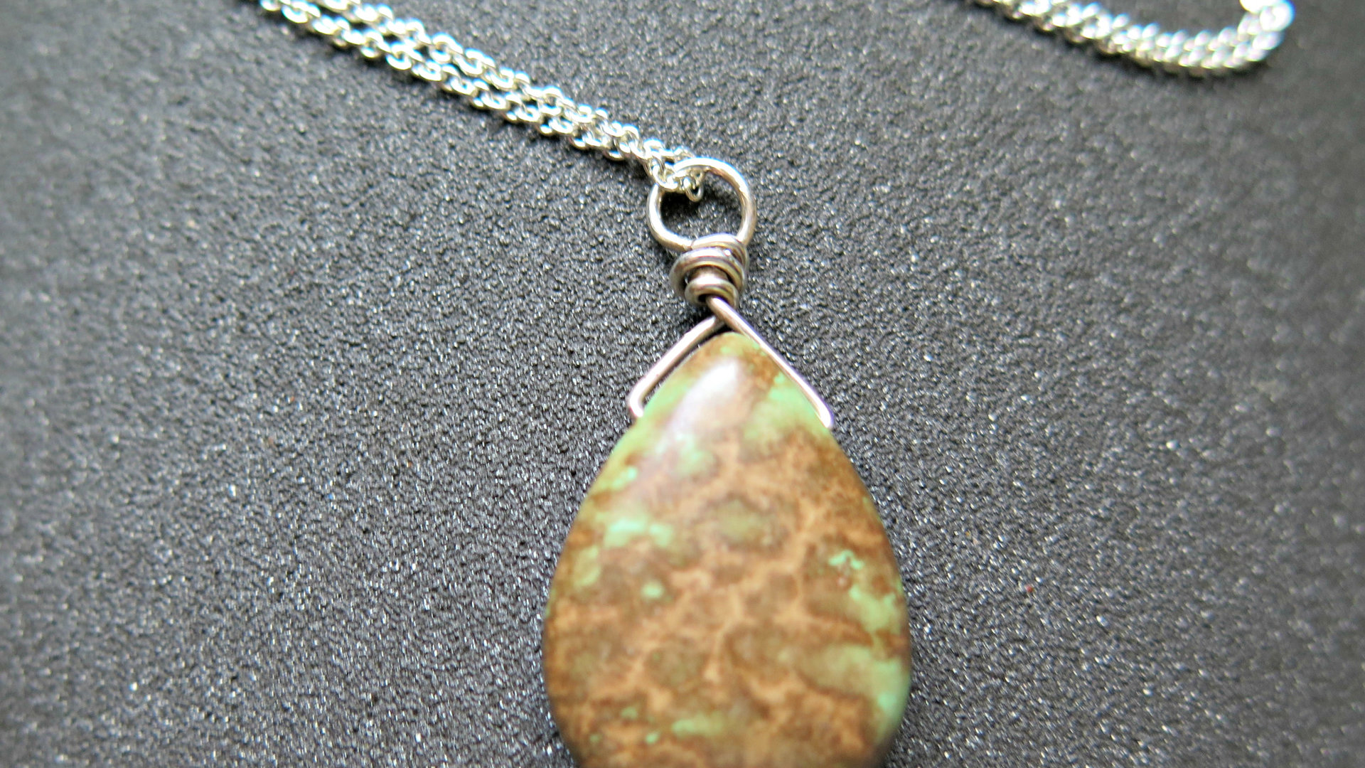 jasper pendant necklace. natural brown and green stone. wire wrapped jewelry. Canadian seller.