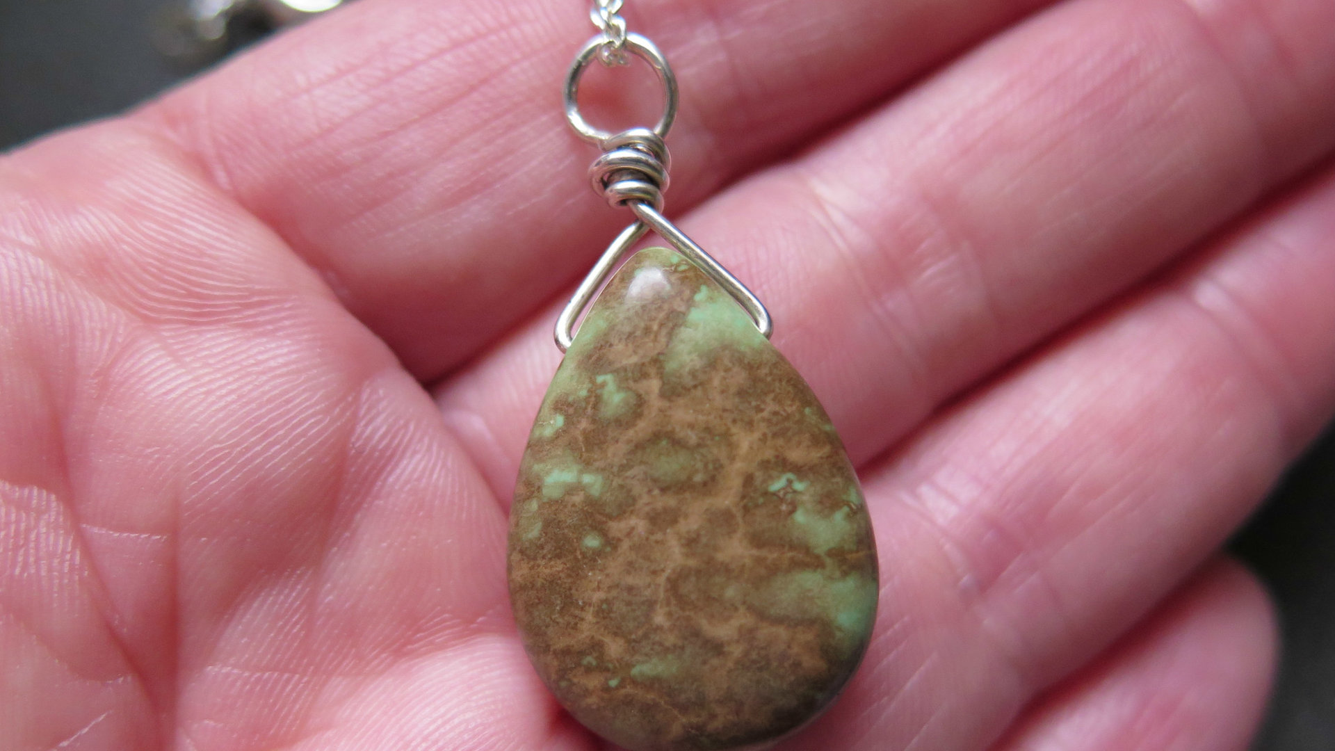 jasper pendant necklace. natural brown and green stone. wire wrapped jewelry. Canadian seller.