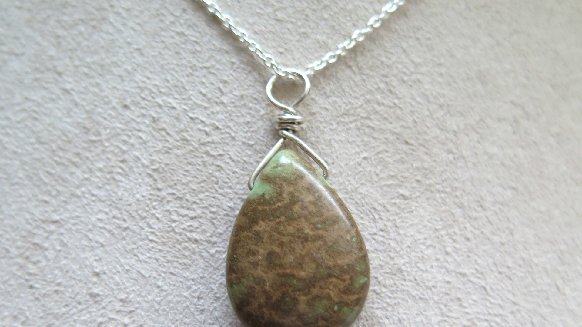 jasper pendant necklace. natural brown and green stone. wire wrapped jewelry. Canadian seller.