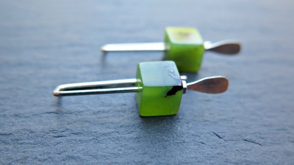 small green jade earrings from Canada. nephrite jade jewelry. cube earrings. Canadian seller. 1 inch earrings.