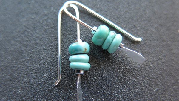small turquoise earrings. natural turquoise stones. genuine turquoise jewelry. one inch earrings. made in Canada